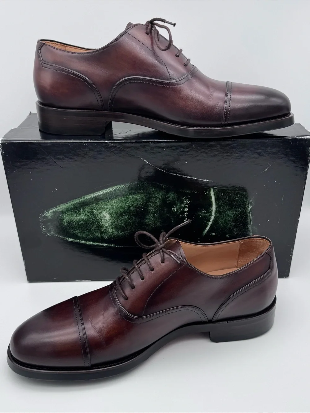 Magnanni Arcade Tabaco Leather Cap Toe Oxford Shoes Men EU 41 US 8 Made In Spain
